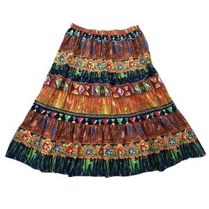 Vintage Phool Boho Maxi Skirt Women's 1X Floral Hippie Festival Colorful Artsy